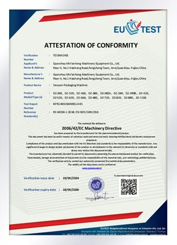 EU TEST CE Attestation of Conformity (Machinery Directive)